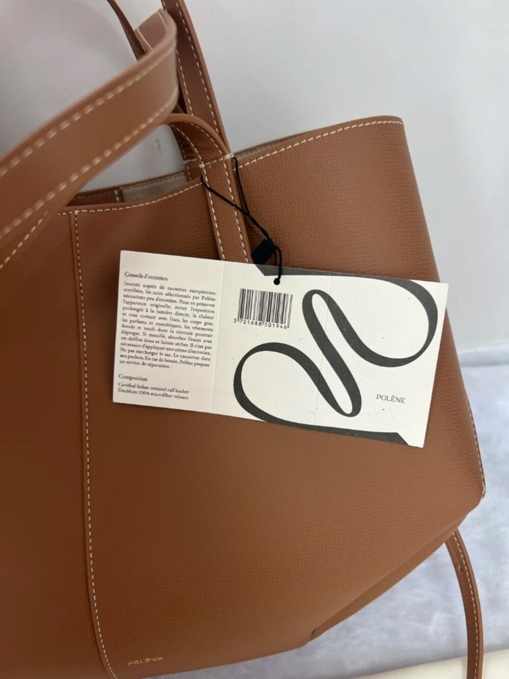 Polène Paris Cyme Mini Tan Textured Leather Tote Bag - Picture 7 of 10